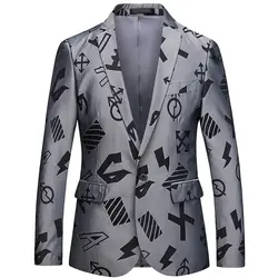YASUGUOJI Новый 2019 весна бизнес повседневное модный принт Серый блейзер для мужчин свадебные Мужской Блейзер Куртка Женский блейзер XF80