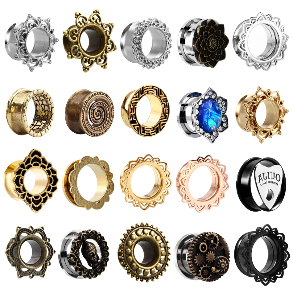 

2pcs/lot Multiple Styles Screw Ear Flesh Tunnel Plugs Piercing Retro Flower Orelha Gagues Ear Expander Piercing Body Jewelry
