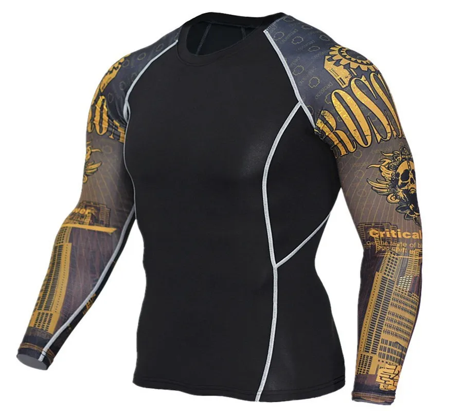 

Tracksuit men Clothing run shirt fitness T-shirt O-Neck Long sleeves Thermal underwear Compression tights shirt MMA rashguard