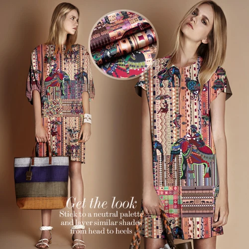 

2014 digital print elastic silk material clothes culottes bodhi