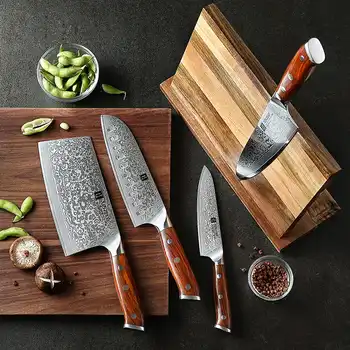 XINZUO 4PCS Kitchen Knife Set Damascus Steel Kitchen Knives Set Stainless Steel Chef Utility Multitool Knife Rosewood Handle