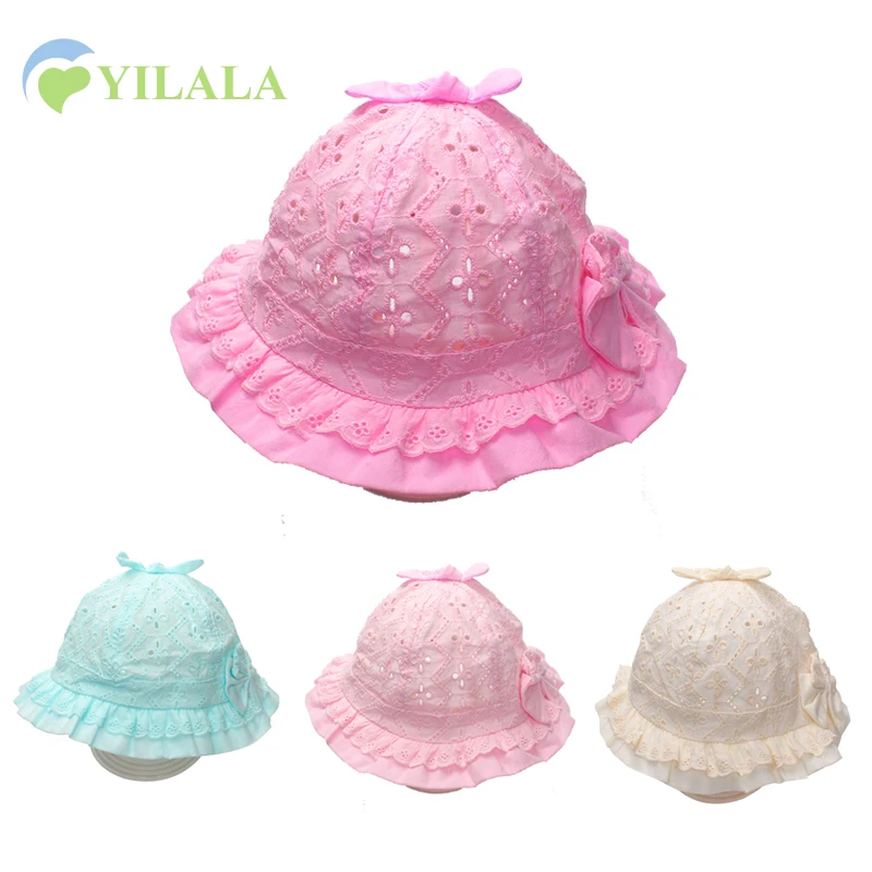 Lace Ruffles Baby Girl Cap Cute Bow Summer Cap Cotton Princess Hat