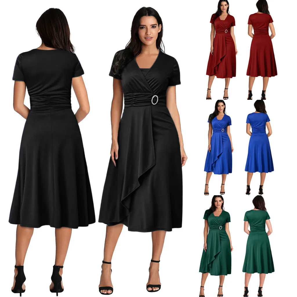 

2019 New Arrival colors Sleeveless Summer Women Plus Size Summer Sexy Asymmetric Hem V-Neck Ruffled Party Dress S-5XL hot sales