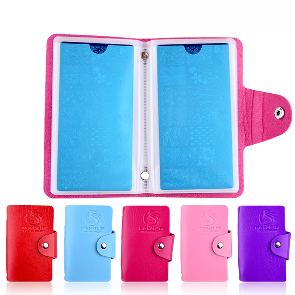 

24 Slot PU Nail Art Stamper Plates Stamping Template Storage Case Rectangular Seal Card Package Organizer Holder