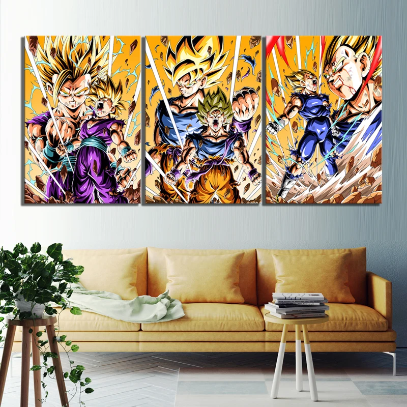 

3 Piece Cartoon Pictures Dragon Ball Anime Poster Super Saiyan Goku Gohan and Vegeta Picture Canvas Paintings Wall Art Paintings