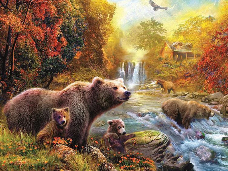 Diy-Diamond-Painting-Cross-Stitch-Kits-5D-Square-Diamond-Embroidery-waterfall-bear-Diamond-Mosaic-Needlework