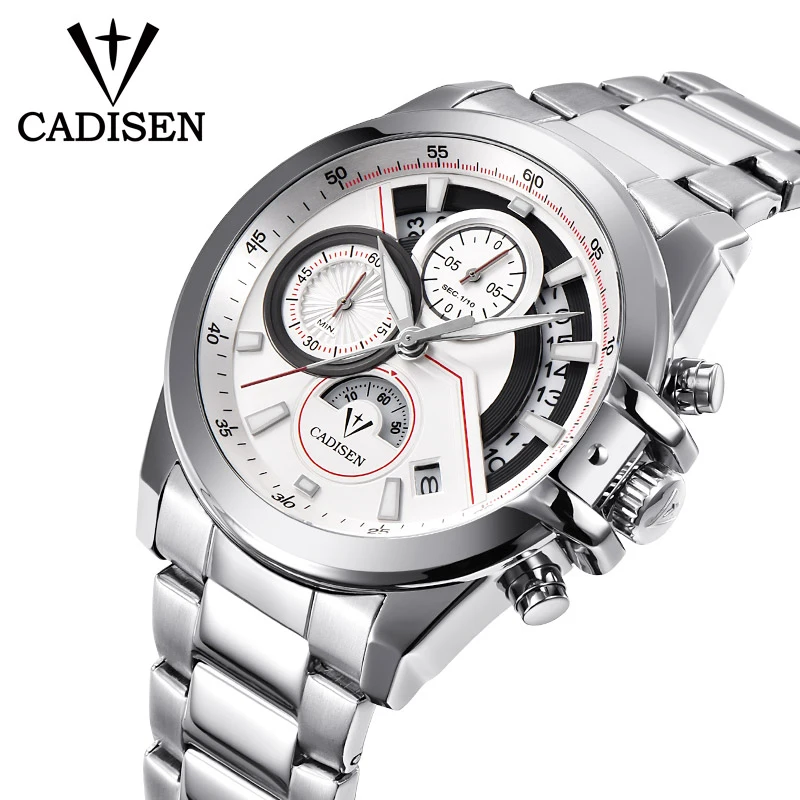 

CADISEN Luxury Brand Waterproof Military Sport Watches Men Silver Steel Quartz Analog Watch Male Clock Relogios Masculinos 3ATM
