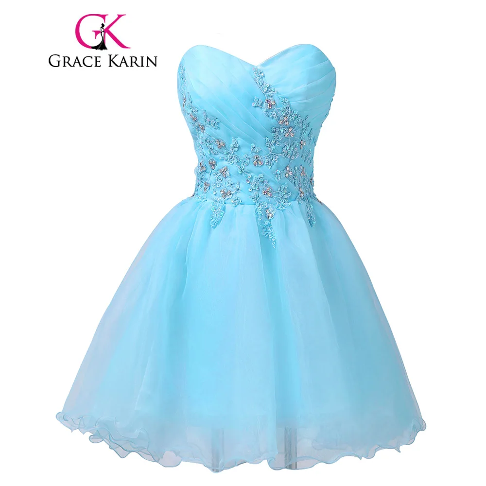 Grace Karin Short Prom Dress 2018 New Arrival Sweetheart Beading Light Blue Party Formal Dress Ball