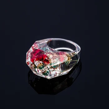 

Transparent Resin Dried Flower Scenery Painting Resin Ring Women Wedding Party Jewelry