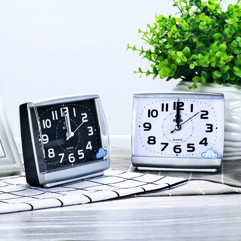 

Modern Square Alarm Clock Bedside Desk Travel Wake Up Clocks Plastic Silent Sweeping Small Digital Clock Minimalist Easy To Read
