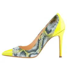 Elegance 2016 Women Shoes Pointed Toe High Slim Heel Snake Print Pumps Slip-On Yellow Sapato Feminino Graceful Ladies