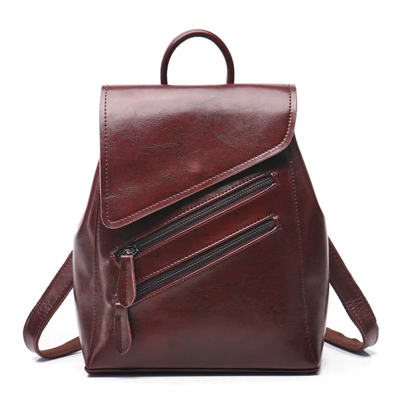 DIENQI многофункциональный женский кожаный рюкзак, женские рюкзаки из натуральной кожи для девочек, Подростковый школьный рюкзак на молнии, винтажный рюкзак - Цвет: coffee