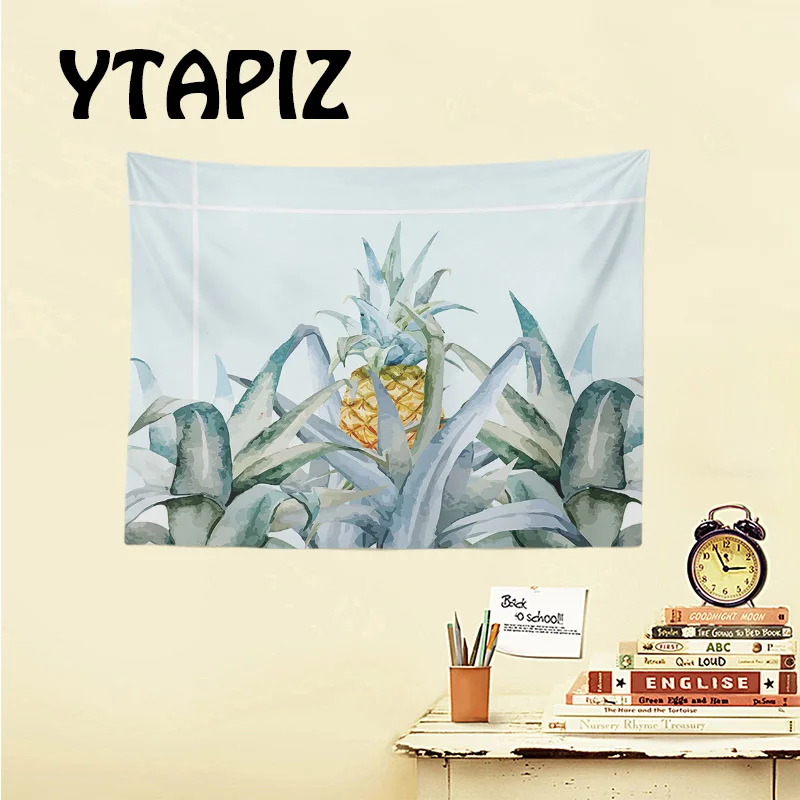 

Personalized Plant Tapestry Pineapple Pink Background Green Foliage Wall Cloth Pattern Home Living Room Decoration Wall Hanging