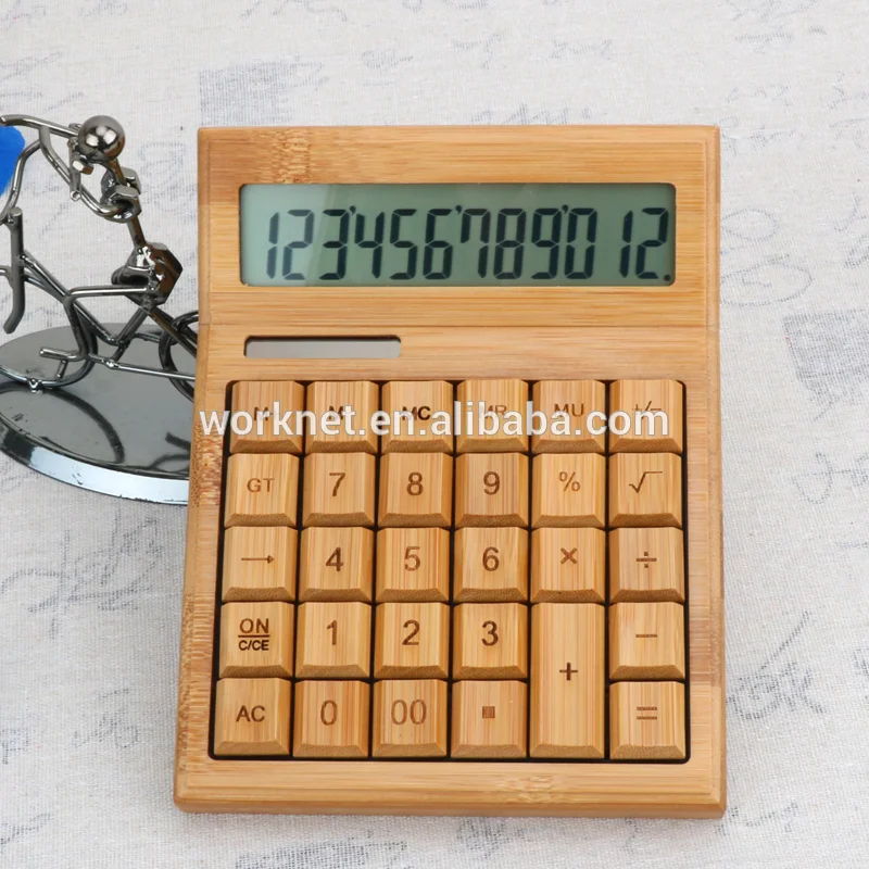 

Hot New Products Portable Natural Eco-friendly 12 Digit 29 Keys Solar Powered Bamboo Wood Calculator