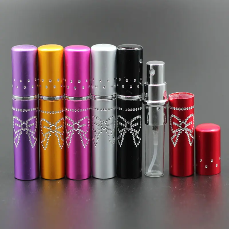 

50pcs/Lot Wholesale 5ml Engraved Designs Refillable Anodized Aluminum Perfume Bottle With Butterfly Pattern Glass Scent-bottle