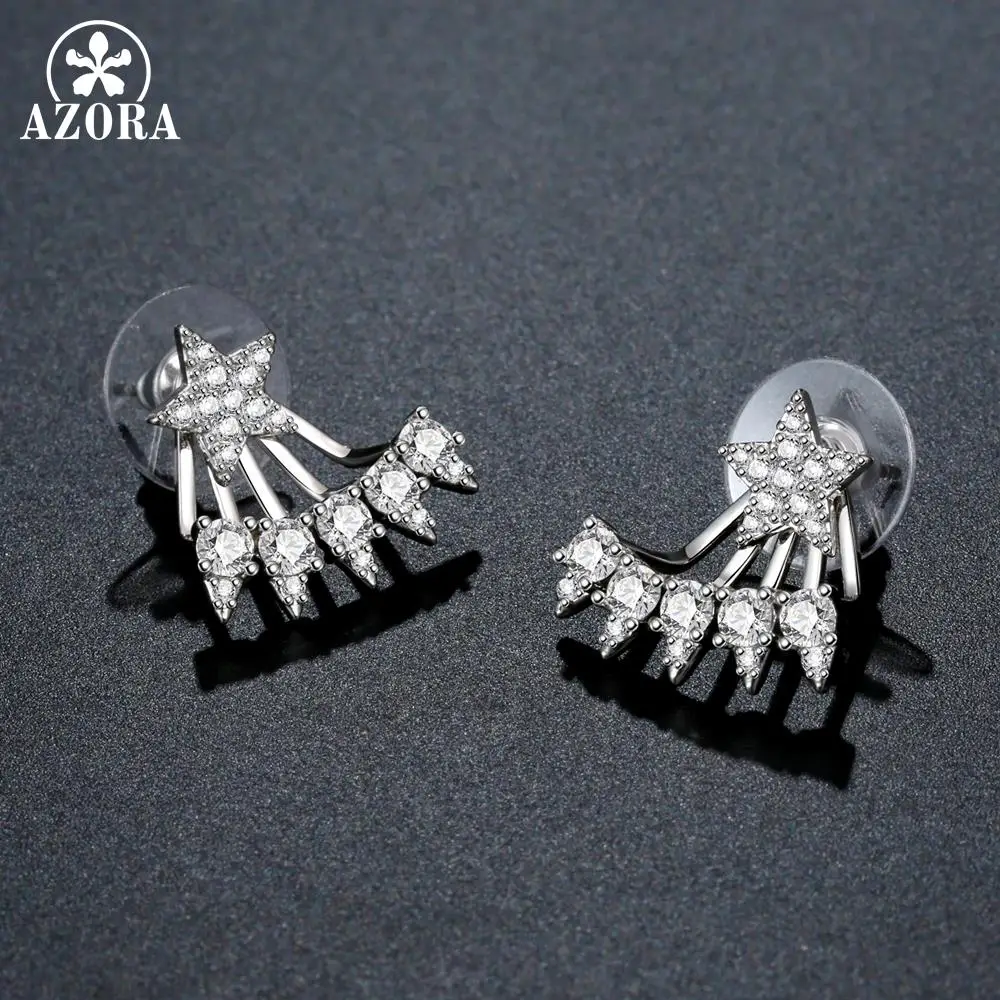 AZORA Five Claws AAA+ Clear Cubic Zirconia Pentagram Drop Earrings Rhinestone Geometric Pendientes Aro Mujer Jewelries TE0354