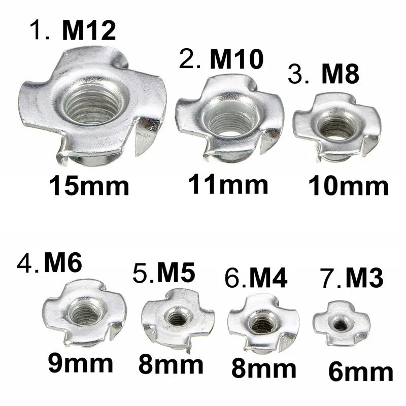 10 шт. оцинкованная четыре когти динамик в форме желудя гайка т-гайки слепой направлениям тройник мебельная фурнитура M3 M4 M5 M6 M8 M10 M12