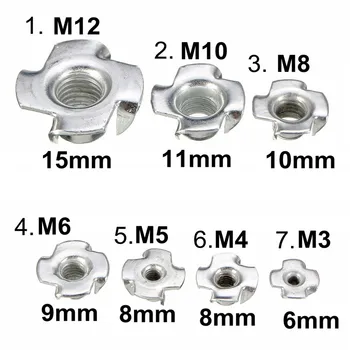 

10pcs Zinc Plated Four Claws Nut Speaker Nut T-nut Blind Pronged Tee Nut Furniture Hardware M3 M4 M5 M6 M8 M10 M12