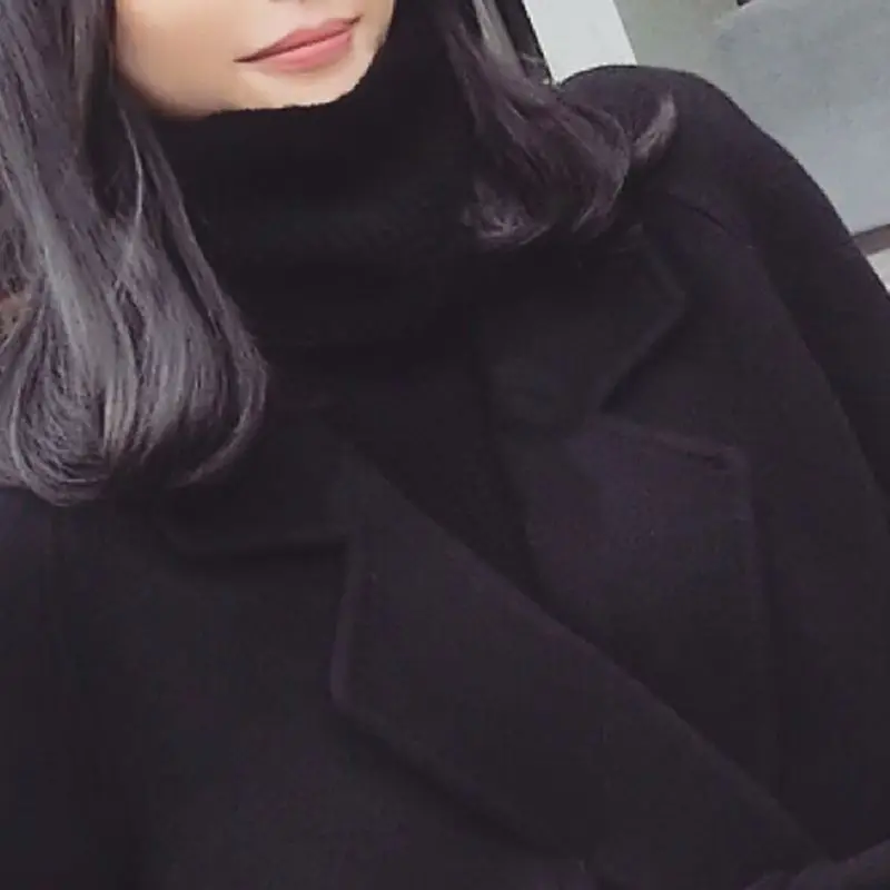 Модная однотонная черная двухсторонняя шерстяная Верхняя одежда с длинными рукавами и поясом, женская теплая куртка на осень и зиму, темпераментное пальто для женщин
