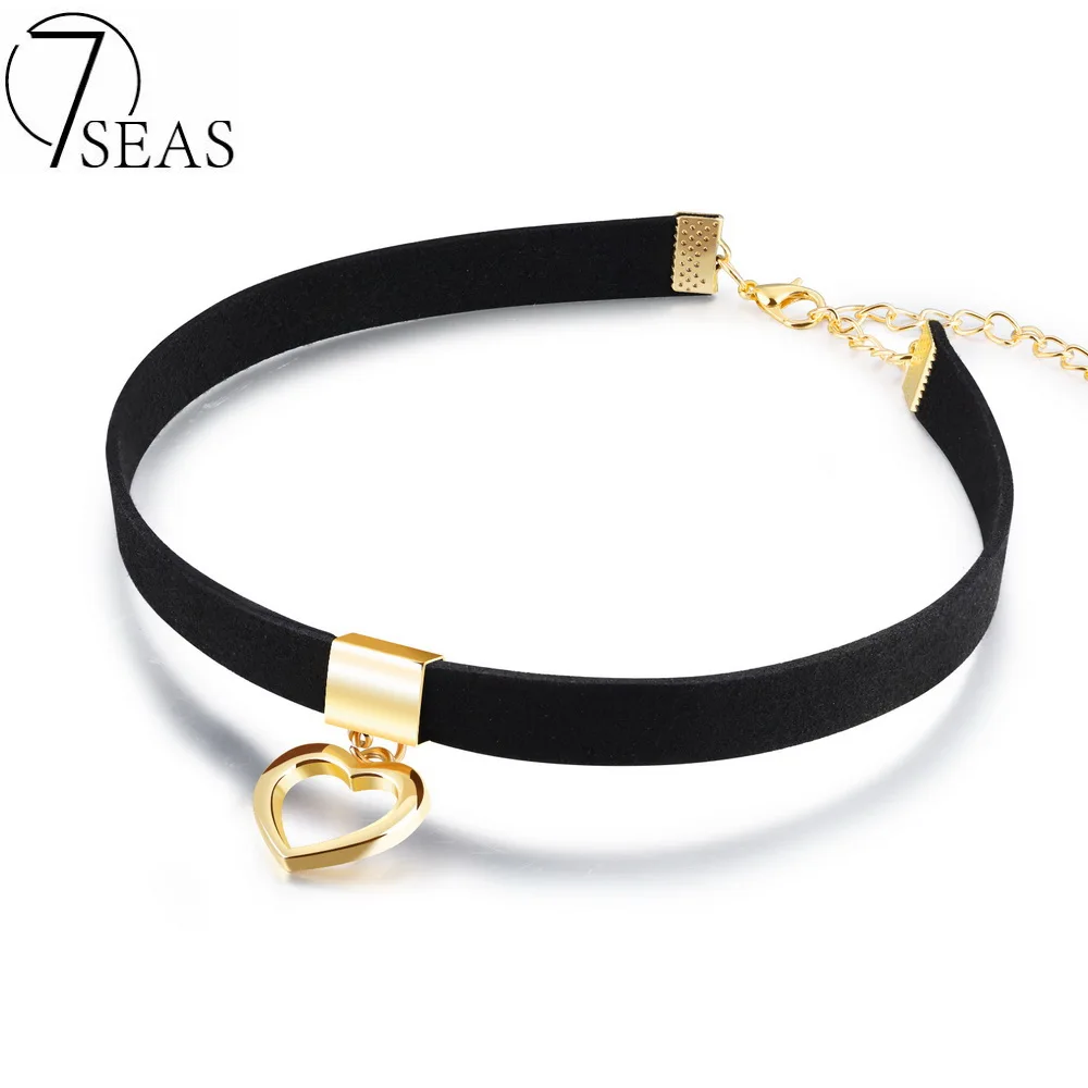 7SEAS Romantic Alloy Heart Choker Necklaces New Light Gold Color For