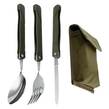 

Hot Sell Portable Mini Tableware Set outdoor Tool Folding Cutlery Set with Spoon Fork Knives for Camping Picnic