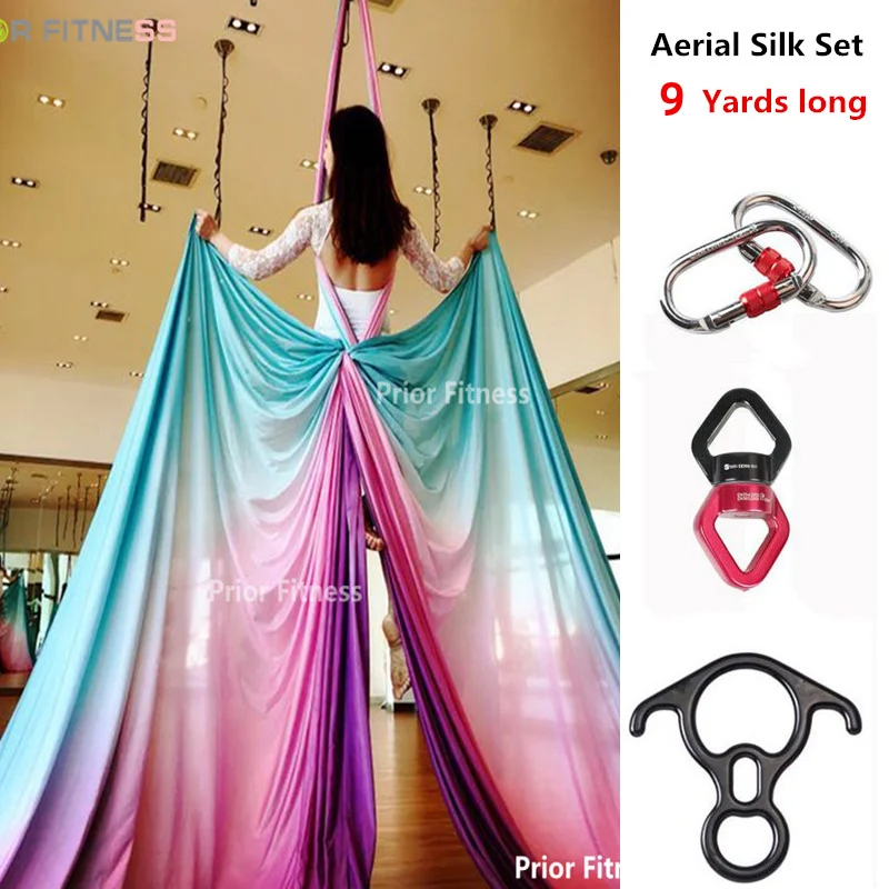 

2019 8.2meter New Aerial Silk Set High Quality Gradational Colors Aerial Yoga Anti-gravity for yoga training Yoga for sporting