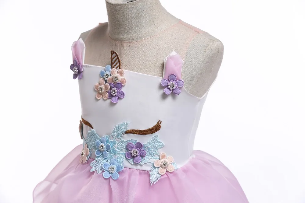 Kids unicorn dress for girls lyayered embroidery fancy ball