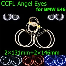 SINOVCLE 2x131 мм+ 2x146 мм CCFL Halo кольца комплект ангельские глазки фары украшения синий красный белый цвет для BMW E46 1999-2003