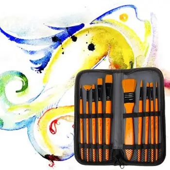 

10Pcs/Set Paint Brushes Kit With Yellow Wooden Handle Nylon Hair For Acrylic Oil Watercolor Drawing Supply