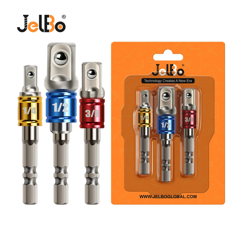

JelBo 3PCS/Set Hex Shank Drill Bit Extension 1/2 3/8 1/4 Drill Socket Adapter Sleeve Connecting Rod Hand Tools