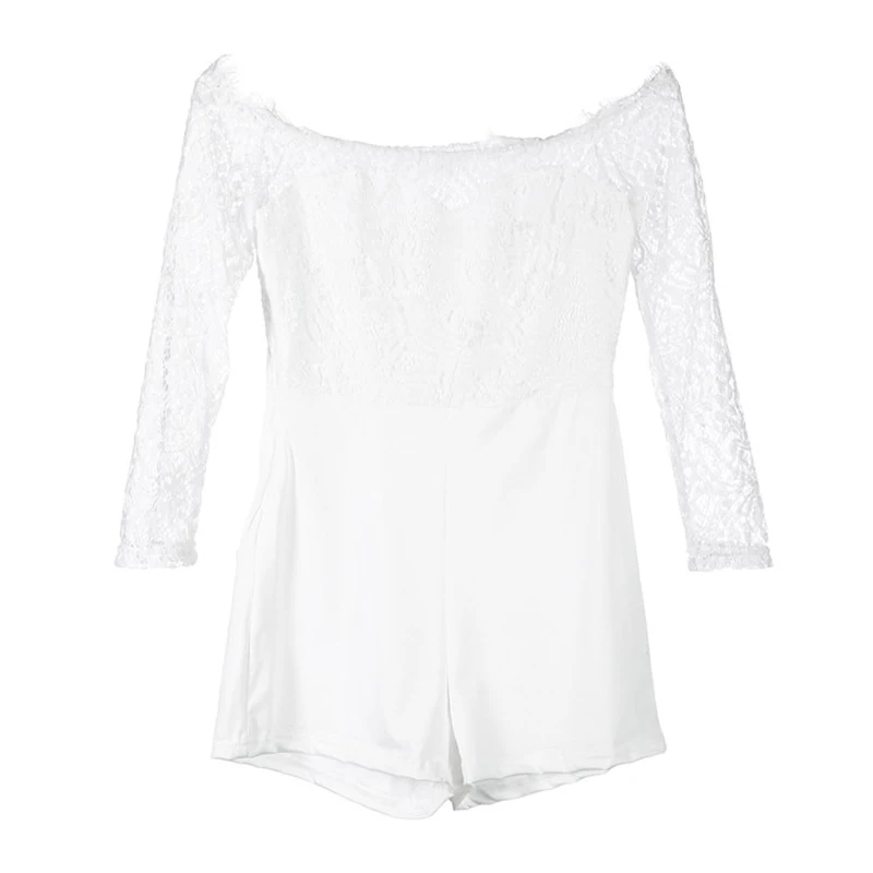 Women Summer Off Shoulder Sexy Playsuits Bodysuit Long Sleeve Sheer Lace Patchwork Hollow Bandage Skinny Playsuits Rompers Women Summer Off Shoulder Sexy Playsuits Bodysuit Long Sleeve Sheer Lace Patchwork Hollow Bandage Skinny Playsuits Rompers