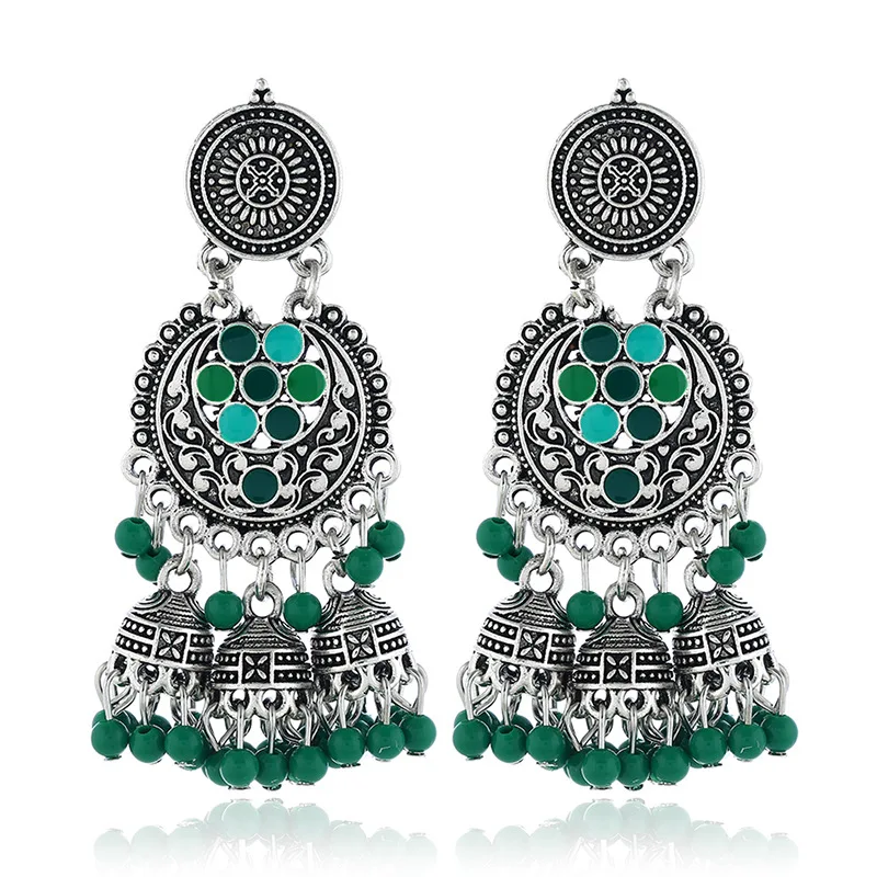 Индийские женские серьги Jhumka золотого и серебряного цвета большие длинные