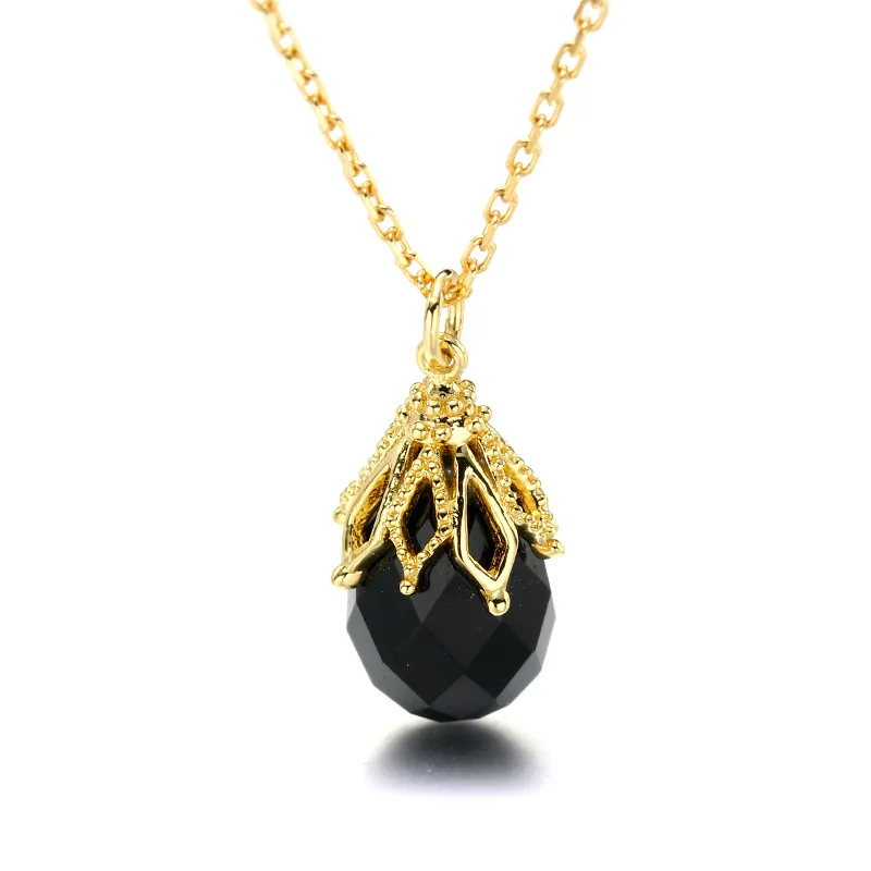 

Baroque 9K Pure Real Yellow Gold Natural Agate Waterdrop Pendant Necklace for Women Retro Clavicular Fine Anniversary Jewelry