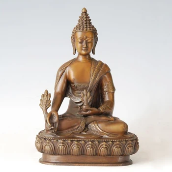 

Bronze Medicine Guru God Statue Buddha Sculpture India Buddhist Copper Figurine Vintage Art