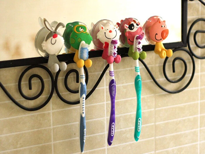 

2019 Wall Mounted Heavy Duty Suction Cup Antibacterial Toothbrush Holder Hooks Set Toothpaste Suction Cup Holder for bathroom