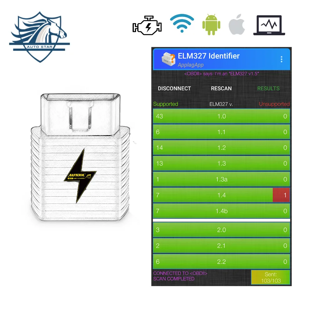 Автомобильный диагностический инструмент AUTOOL A5 ELM327 V1.5 WIFI OBD2 адаптер для Android IOS