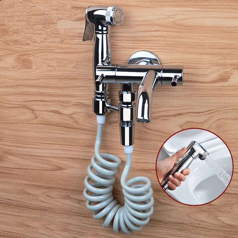 1/2"double Outlet Brass Hand Held Bidet Faucet Toilet Jet Cleaner