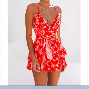 

UK New Sexy Womens Summer Beach Strappy Bodysuit Boho Floral V-neck Sundress Holiday Jumpsuit