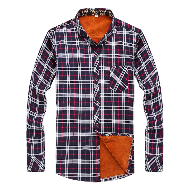 

plus size 8XL 6XL 5XL 4XL Men Shirt thick New Winter Men's Casual Plaid Fleece Corduroy Warm Shirt Male Solid Warm Shirt