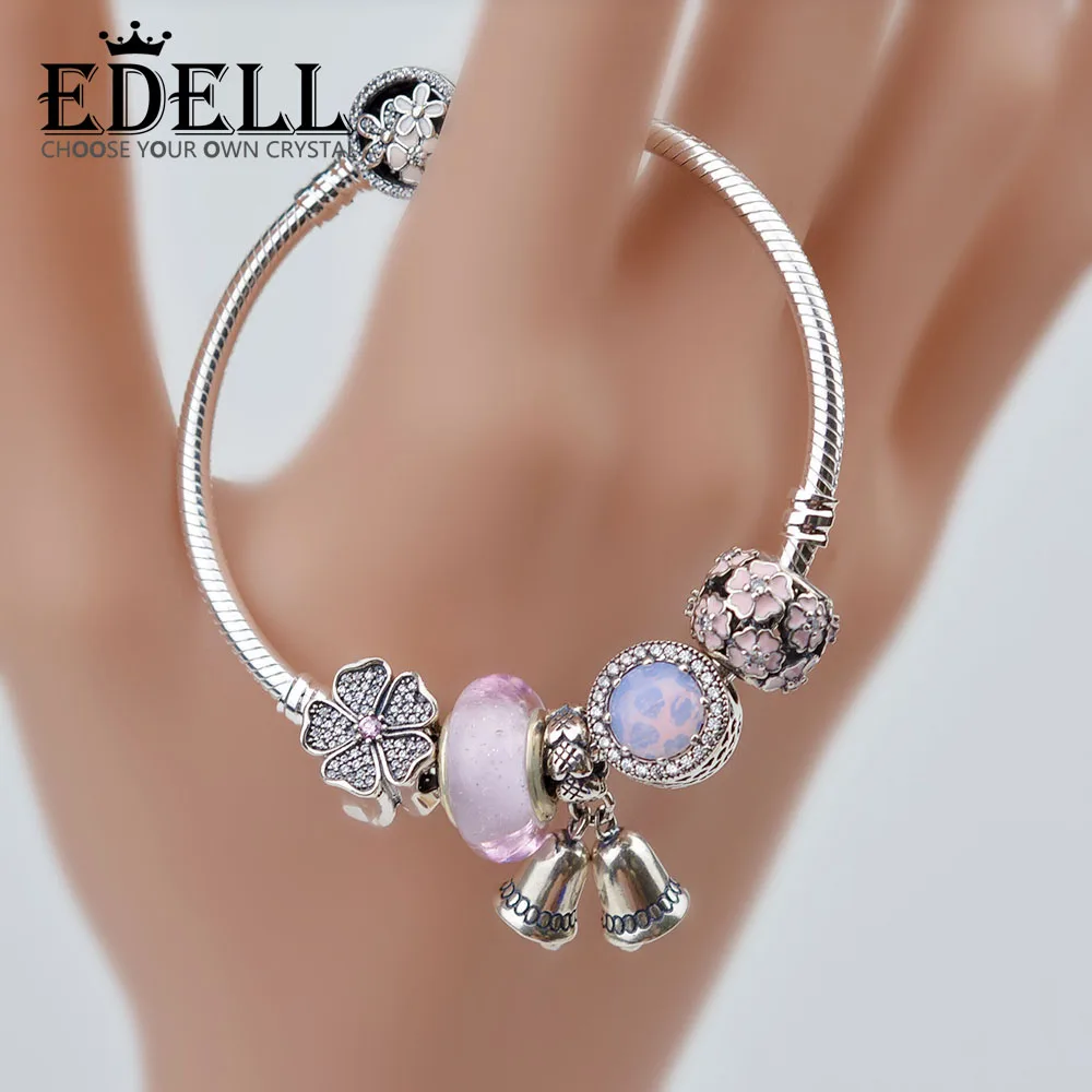 

EDELL Authentic 100% 925 Sterling Silver Fancy Charm Beads suit Snake bones bracele DIY bangle For Women Original Jewelry