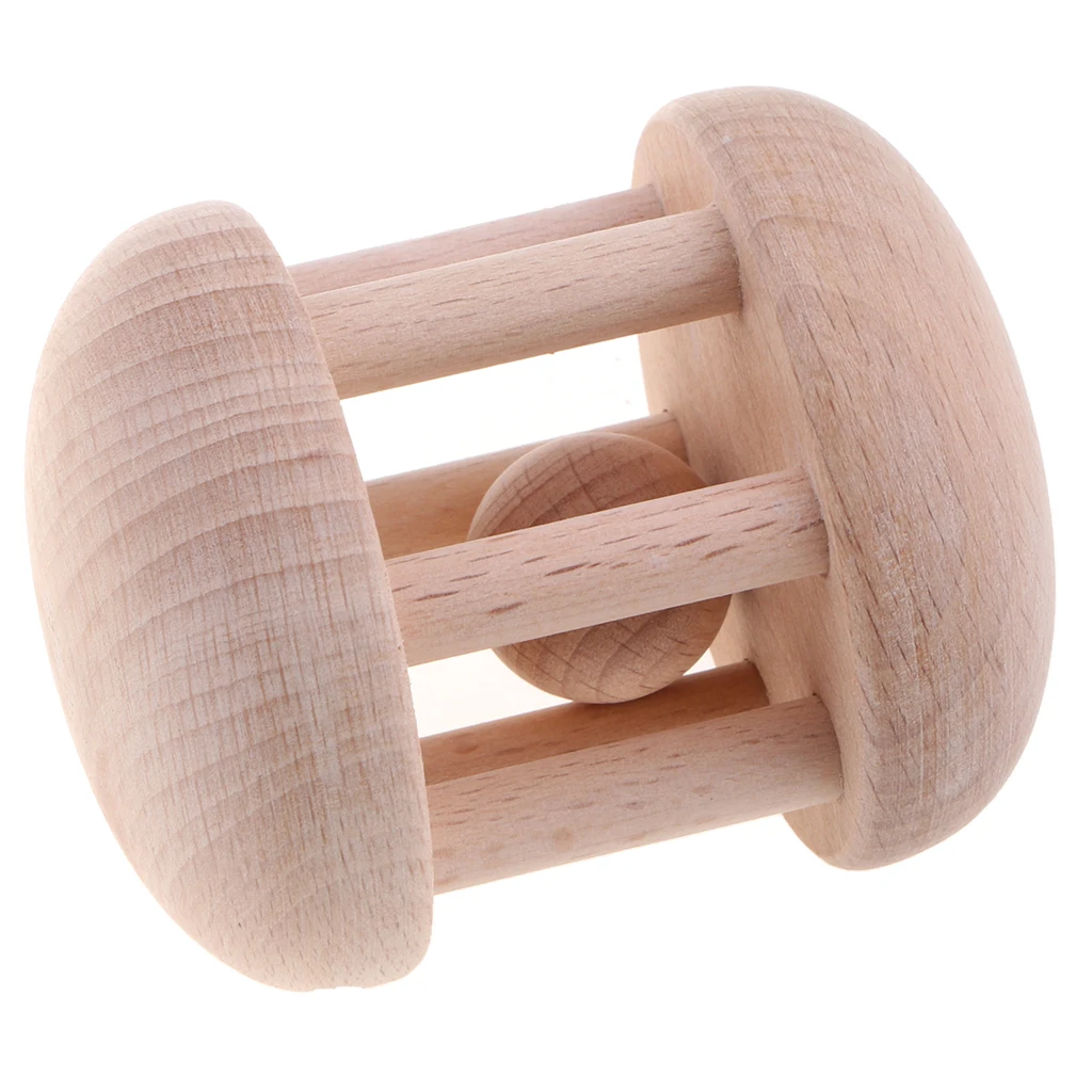 Baby Natural Wooden Montessori Rattle Ring Teething Chewable Sound Musical Toy Infant Nursery Musical Shaker Developmental Gift
