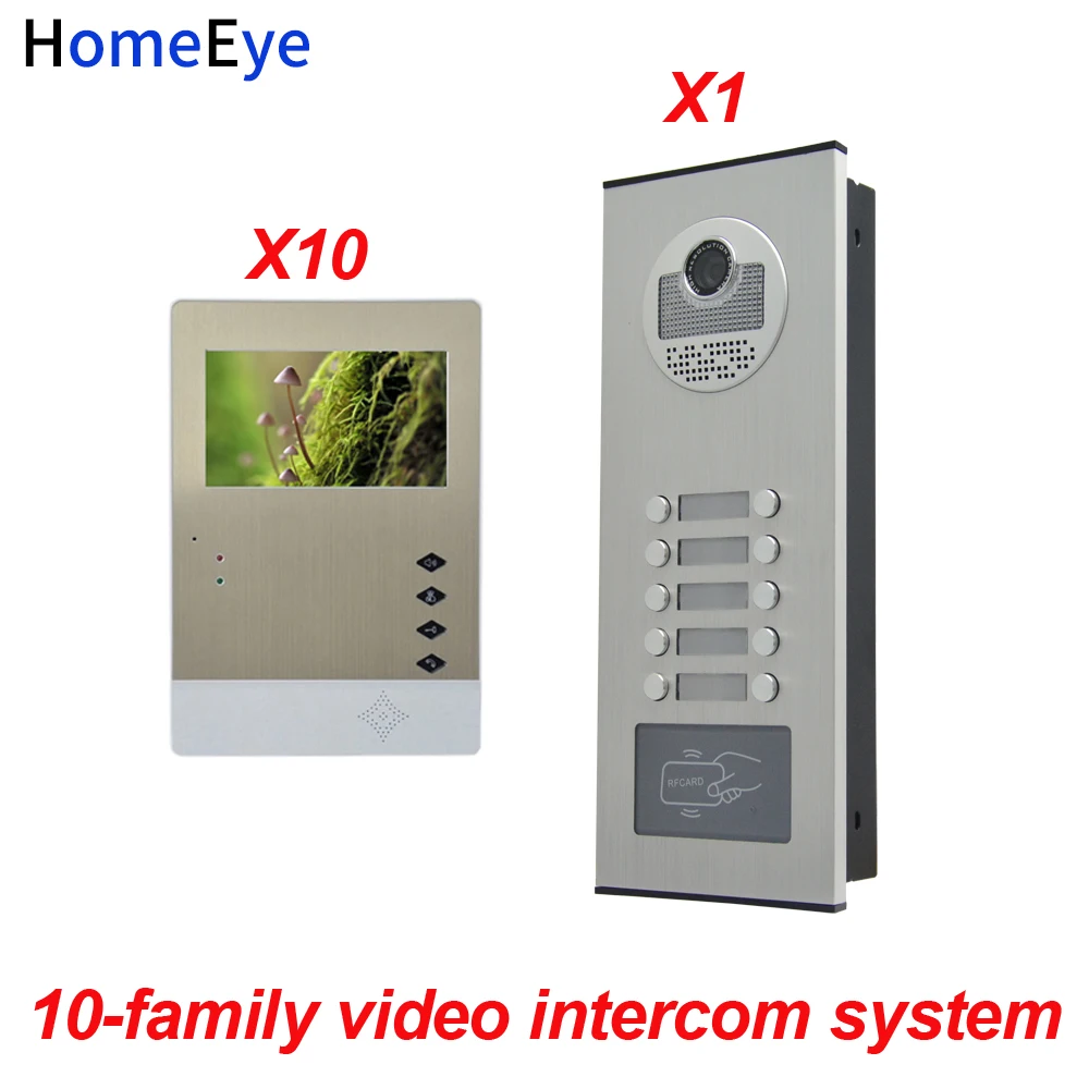 HomeEye 10 Family Door Bell Home Access Control System 4.3'' LTD 4-Wire Multi-family Multi Apartments Video Door Phone Intercom
