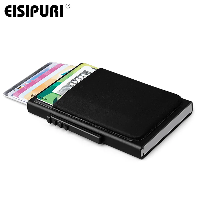 EISIPURI алюминиевый кошелёк Карманный ID держатель карты Rfid Блокировка мини тонкий металлический кошелек автоматический всплывающий чехол для кредитных карт протектор