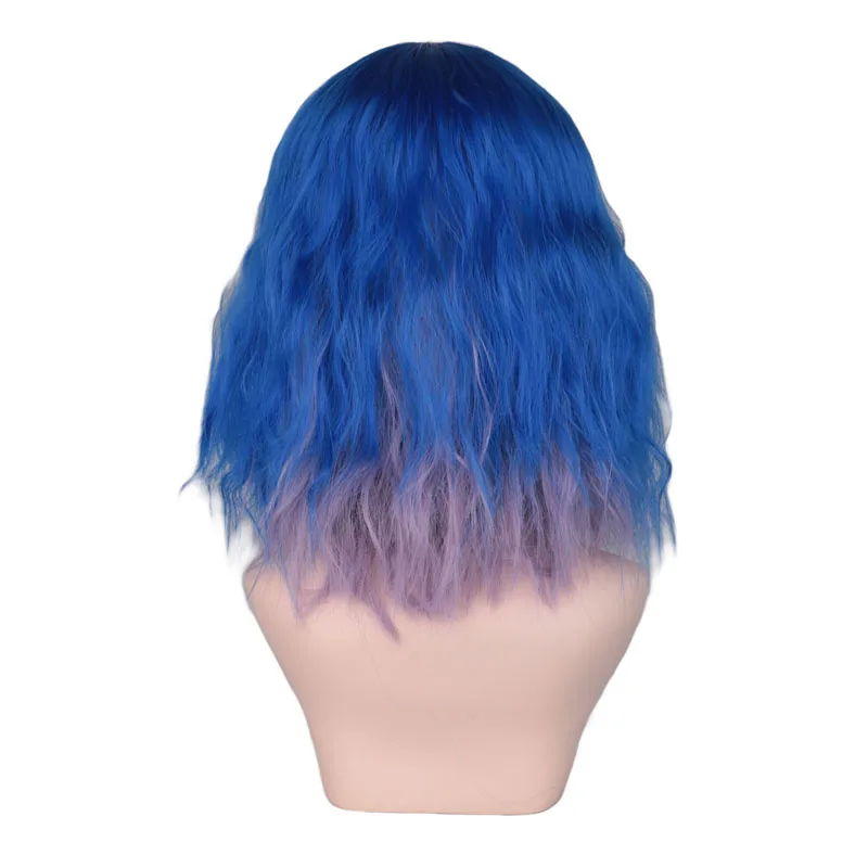 Qqxcaiw короткий волнистый парик женский для женщин блонд белый термостойкие синтетические волосы парики - Цвет: blue with pink