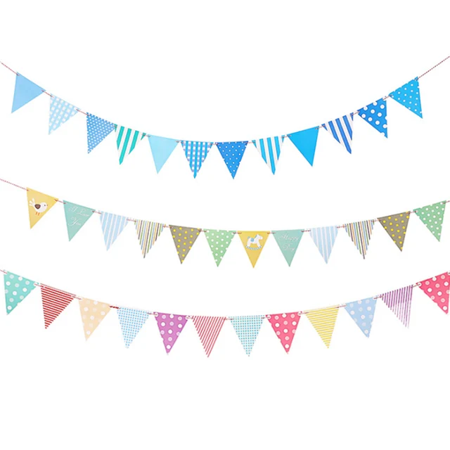 1set colorful paper banners pink blue bunting pennant garland baby pink banners