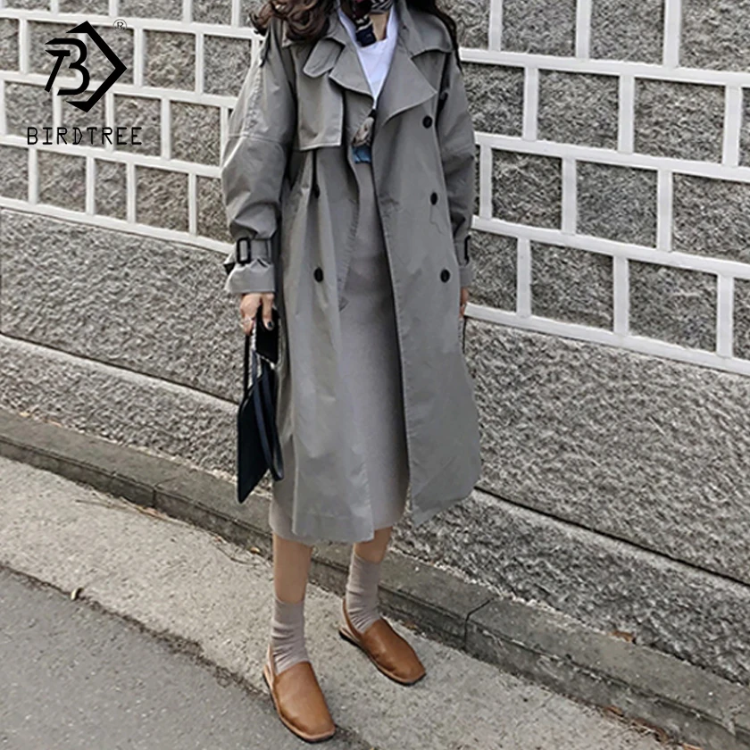 Gray 2018 down De Double Turn Imperméable Femmes Longues Breasted Survêtement Manches Tranchée Col Lâche Nouveau Solide C87907ld Casual w8dATq