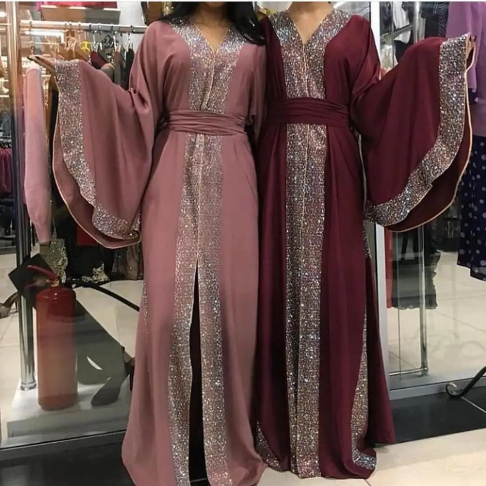 Длинные халаты Jubah Vestidos Ближний Восток Eid Рамадан исламское роскошное мусульманское платье абайя кардиган с бриллиантами элегантное