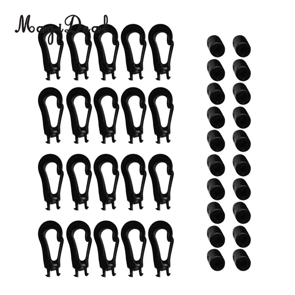 MagiDeal 1pcs Shock Bungee Cord with 20 Pcs 5mm Karabiner Hook Elastic Cord Rope End