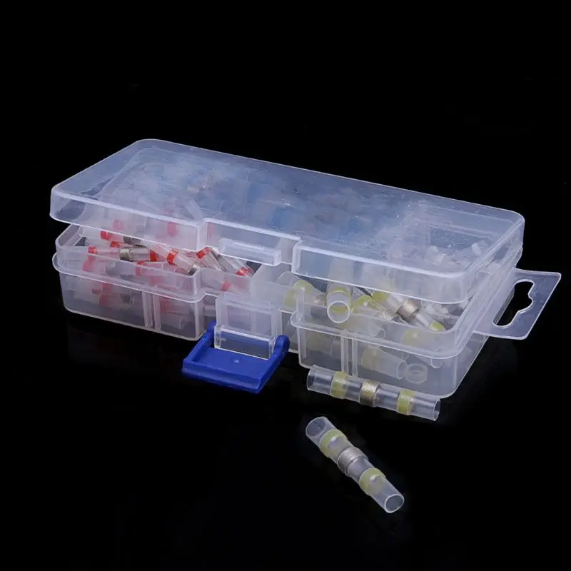 Ceny 100 sztuk 26 10AWG różne lutowane złącze termokurczliwe Splice Butt drutu + pudełko