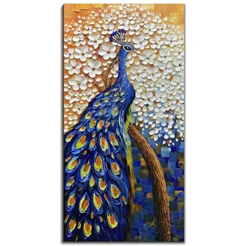 

Hand Painted Blue Peacock knife Oil Painting Modern Home Wall Decoration 3D Canvas Painting